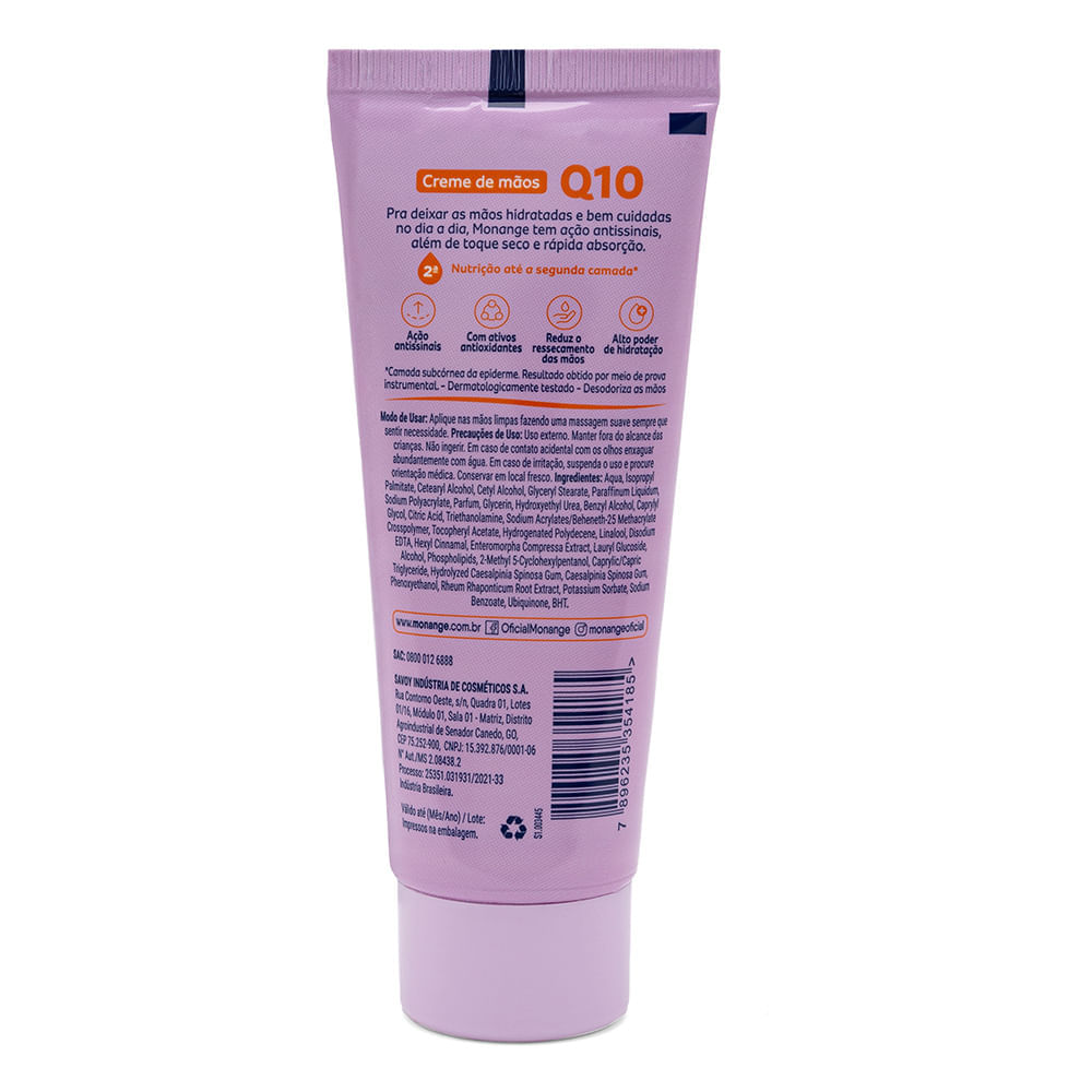 Creme para Mãos Monange Anti-idade Q10 e Vitamina E com ação desodorante 75g