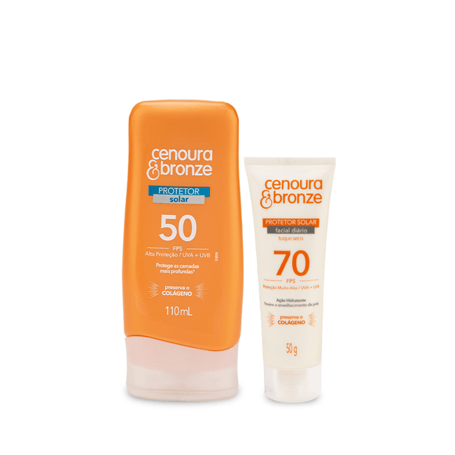Kit-Protetor-Solar-Facial-Cenoura-E-Bronze-Fps70---Protetor-Solar-Corporal-FPS-50-110ml- Kit-Protetor-Solar-Facial-Cenoura-E-Bronze-Fps70---Protetor-Solar-Corporal-FPS-50-110ml-