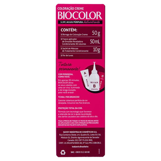Tintura de Cabelo Biocolor Acaju Púrpura Deslumbrante 5.59