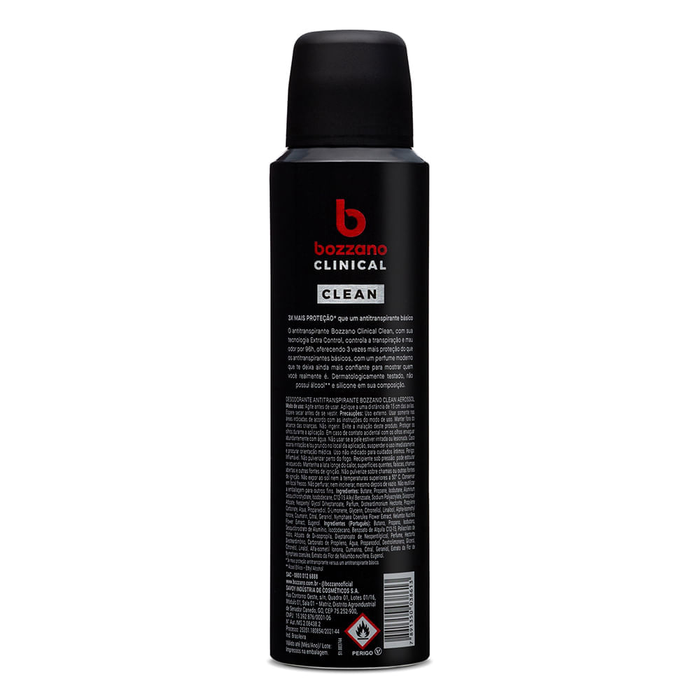 Desodorante Clinical Clean Antitranspirante Aerossol Bozzano Masculino 150ml