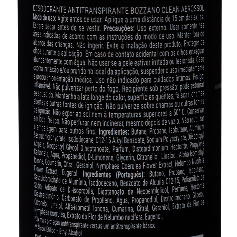 Desodorante Clinical Clean Antitranspirante Aerossol Bozzano Masculino 150ml
