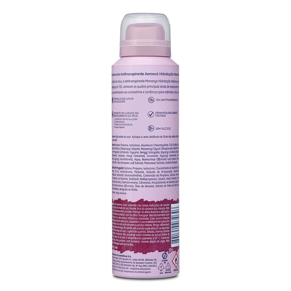 Desodorante Aerossol Antitranspirante Monange Feminino Hidratação Intensiva 150ml