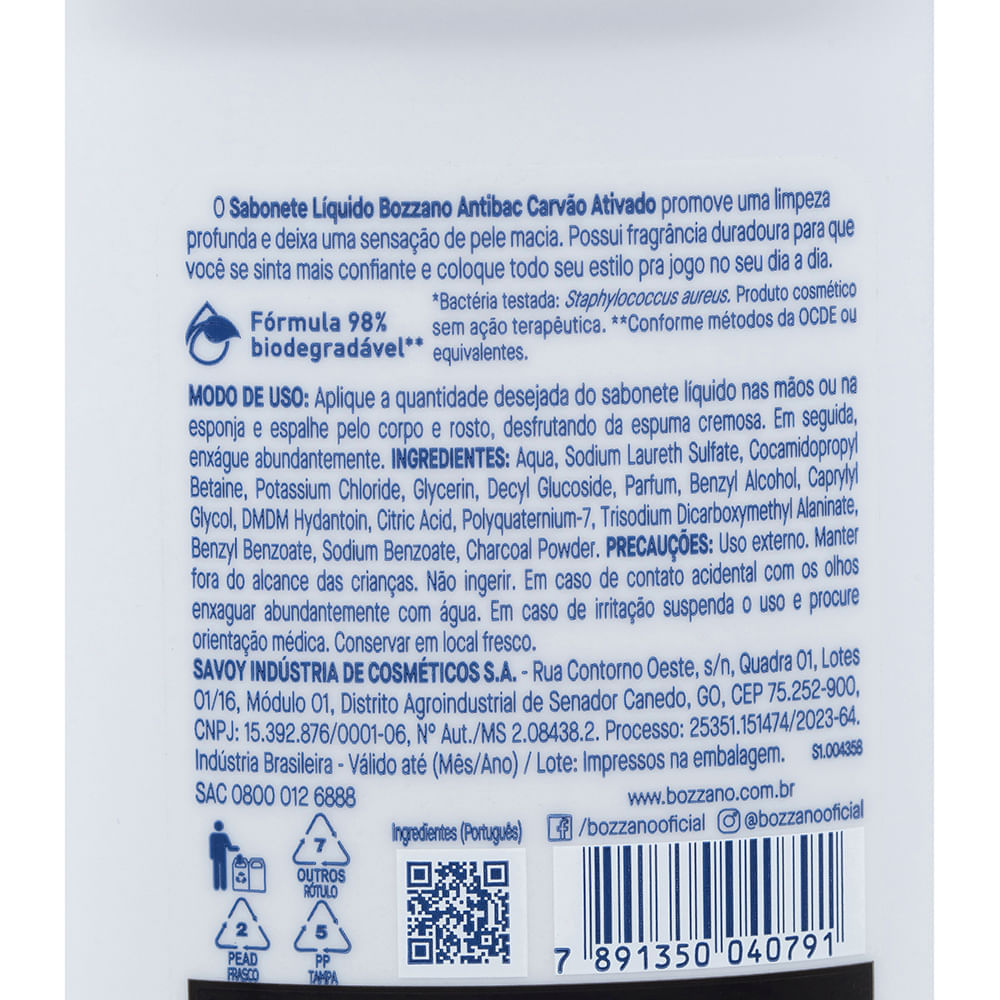 Sabonete Líquido Bozzano Antibac Carvão Ativado 240ml