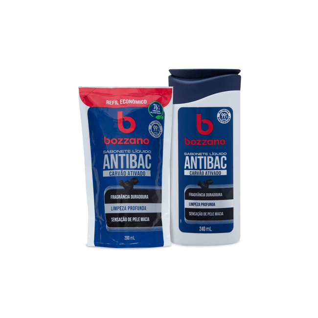 Kit-Sabonete-Liquido-Carvao-Ativado-Bozzano-240ml---Refil-200ml---2-produtos