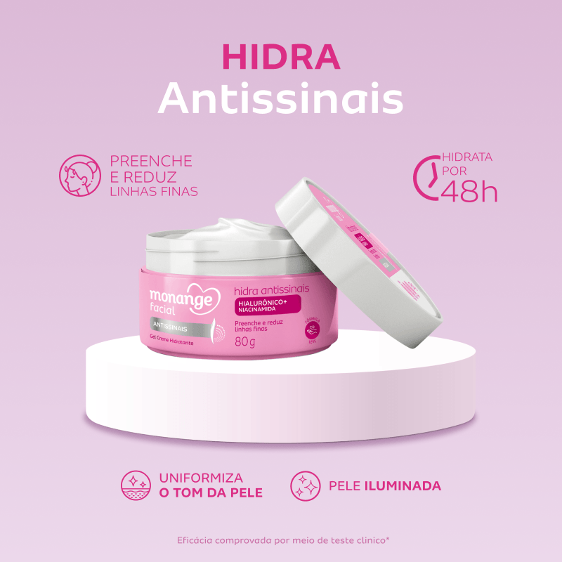 Hidratante Monange Facial Hidra Antissinais com Ácido Hialurônico e Niacinamida 80g Hidratante Monange Facial Hidra Antissinais com Ácido Hialurônico e Niacinamida 80g