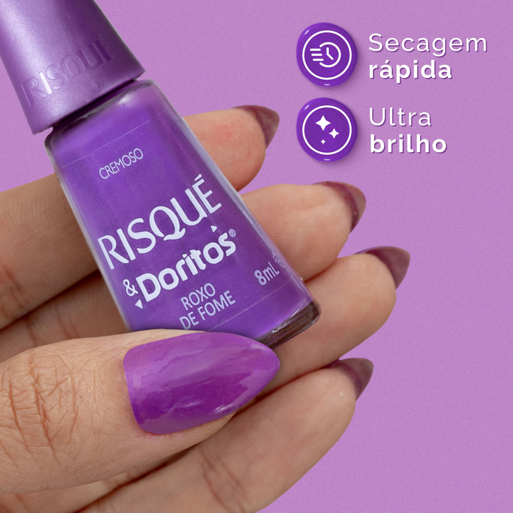 Esmalte Roxo Risqué & Doritos Roxo de Fome Metálico 8ml