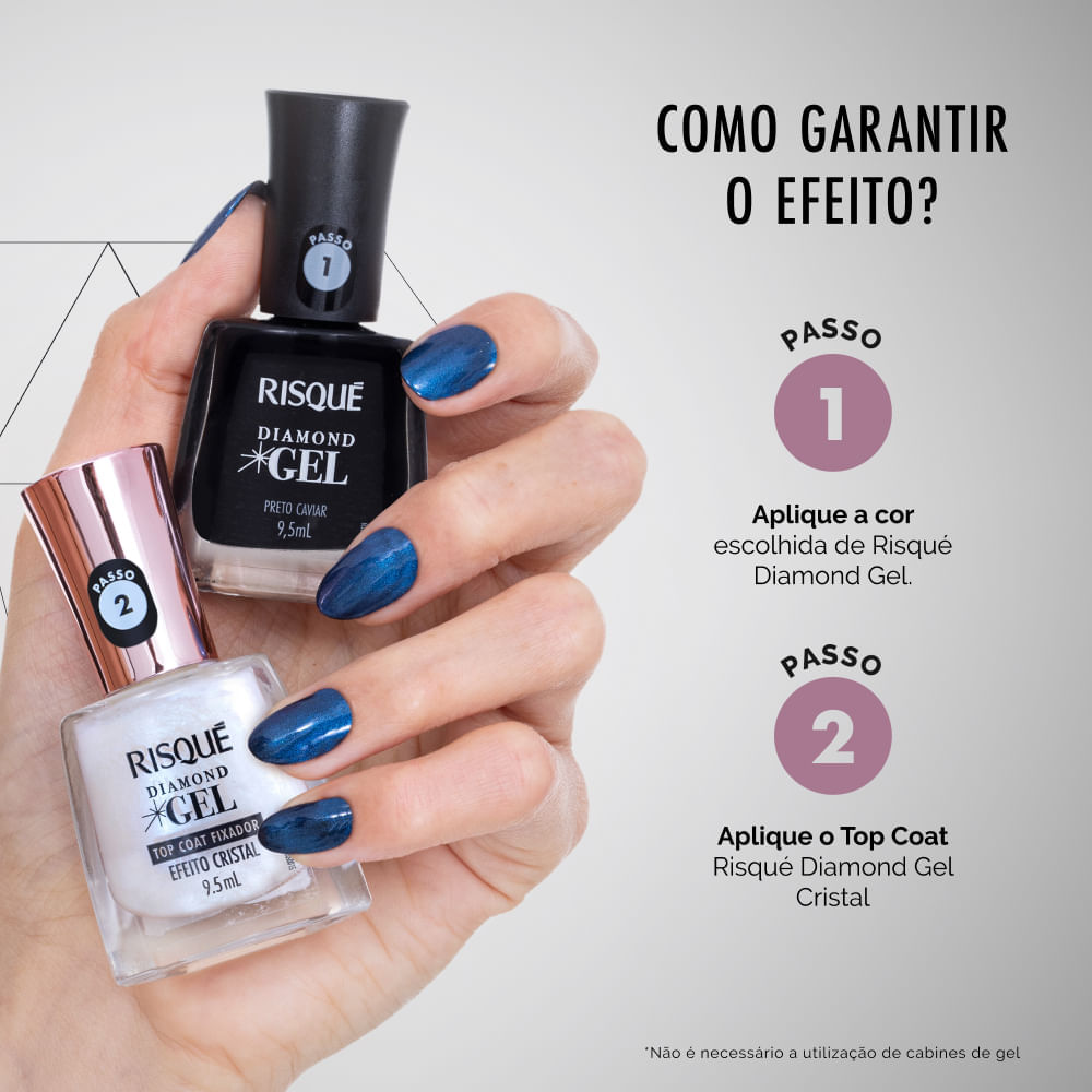 Top Coat Fixador Efeito Cristal Risqué Diamond Gel 9,5ml