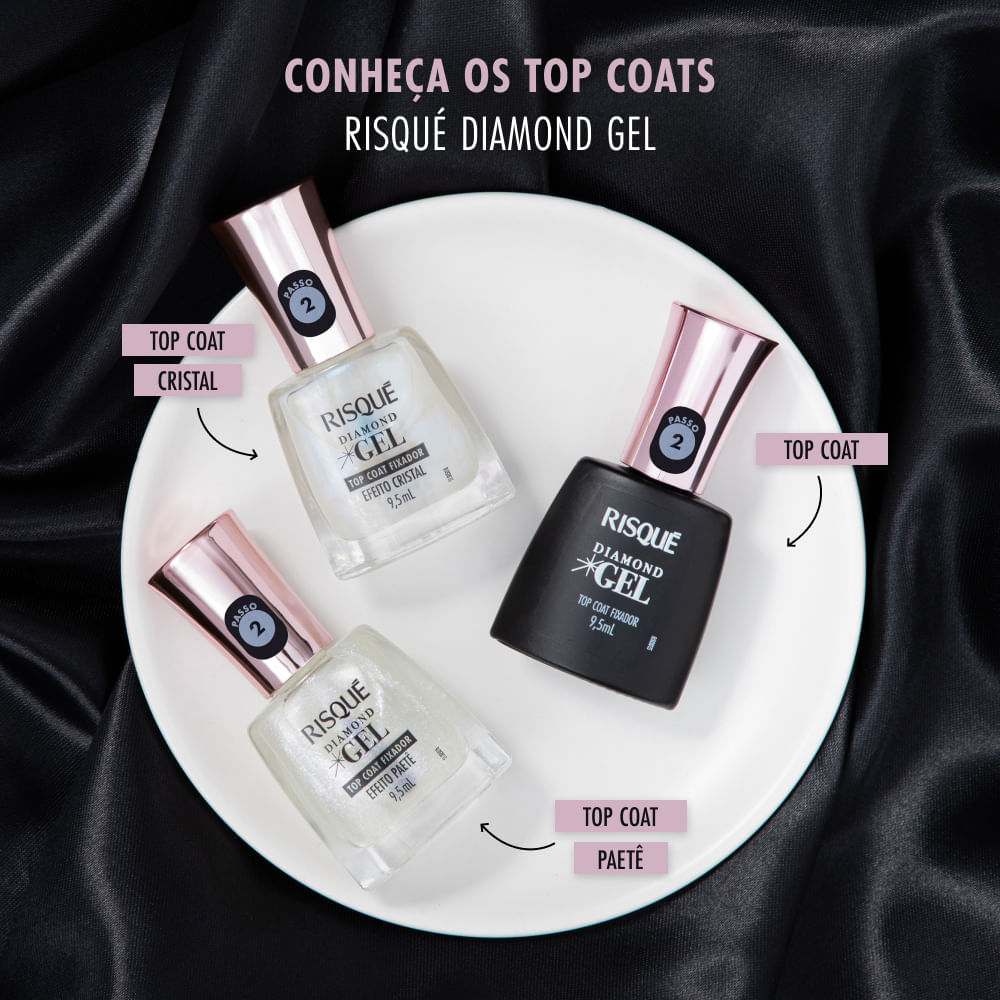 Top Coat Fixador Efeito Cristal Risqué Diamond Gel 9,5ml