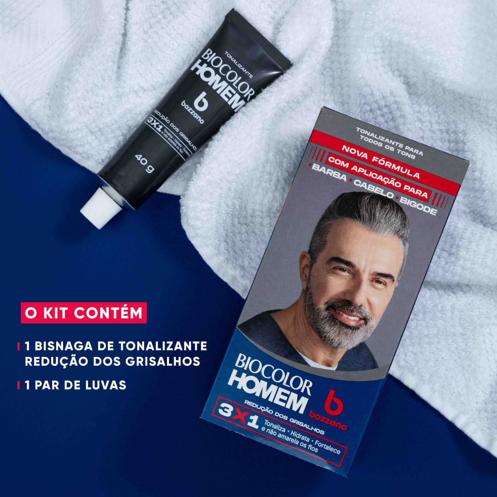 Tonalizante de Cabelo Masculino Biocolor Homem Bozzano Redução dos Grisalhos