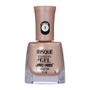 Frasco-de-esmalte-Risque-Diamond-Gel-na-cor-dourada--Golden-Diva--com-tampa-dourada-e-indicacao--Passo-1--no-rotulo.
