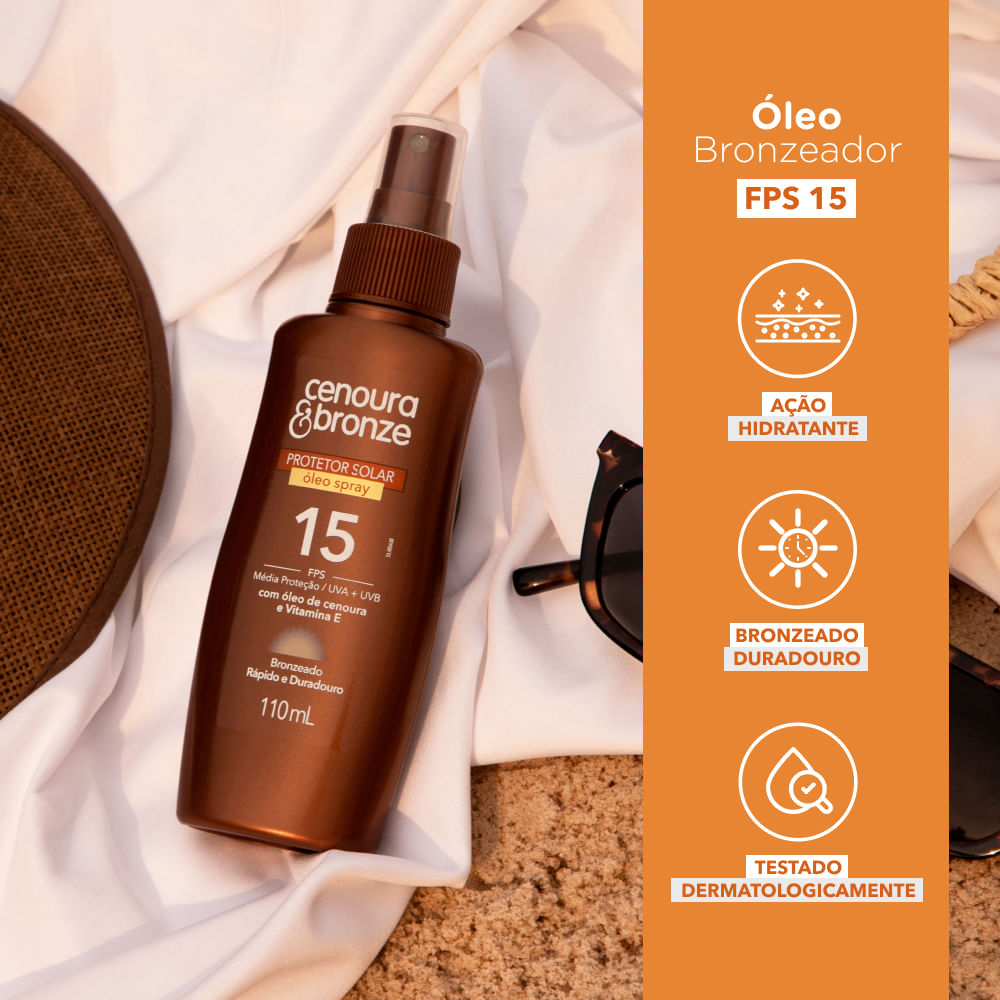 Óleo Protetor Solar Spray FPS 15 Cenoura e Bronze 110ml