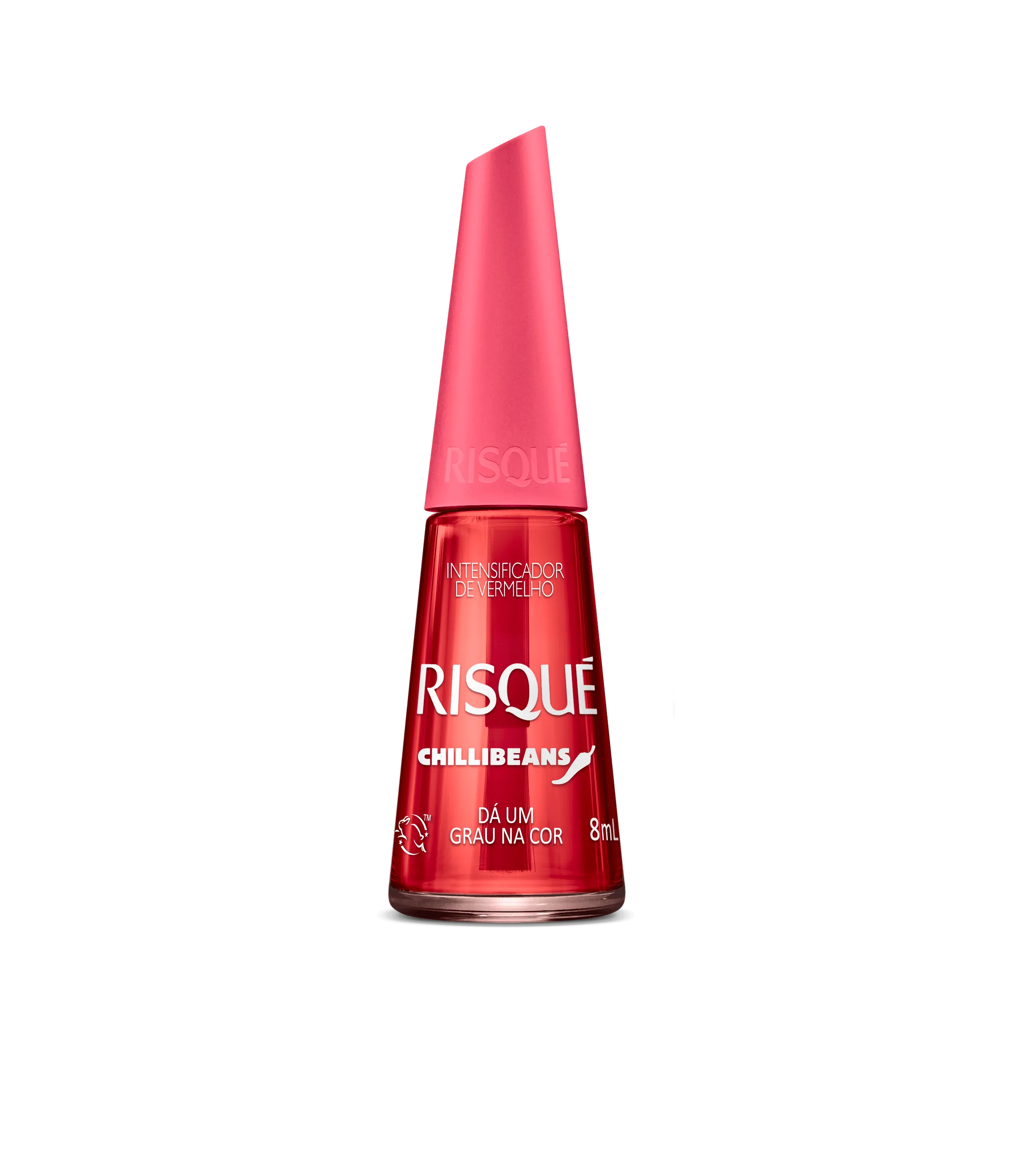 Esmalte Risqué Chilli Beans 'Dá um grau na cor', intensificador de vermelho em tom coral, 8ml, tampa coral.